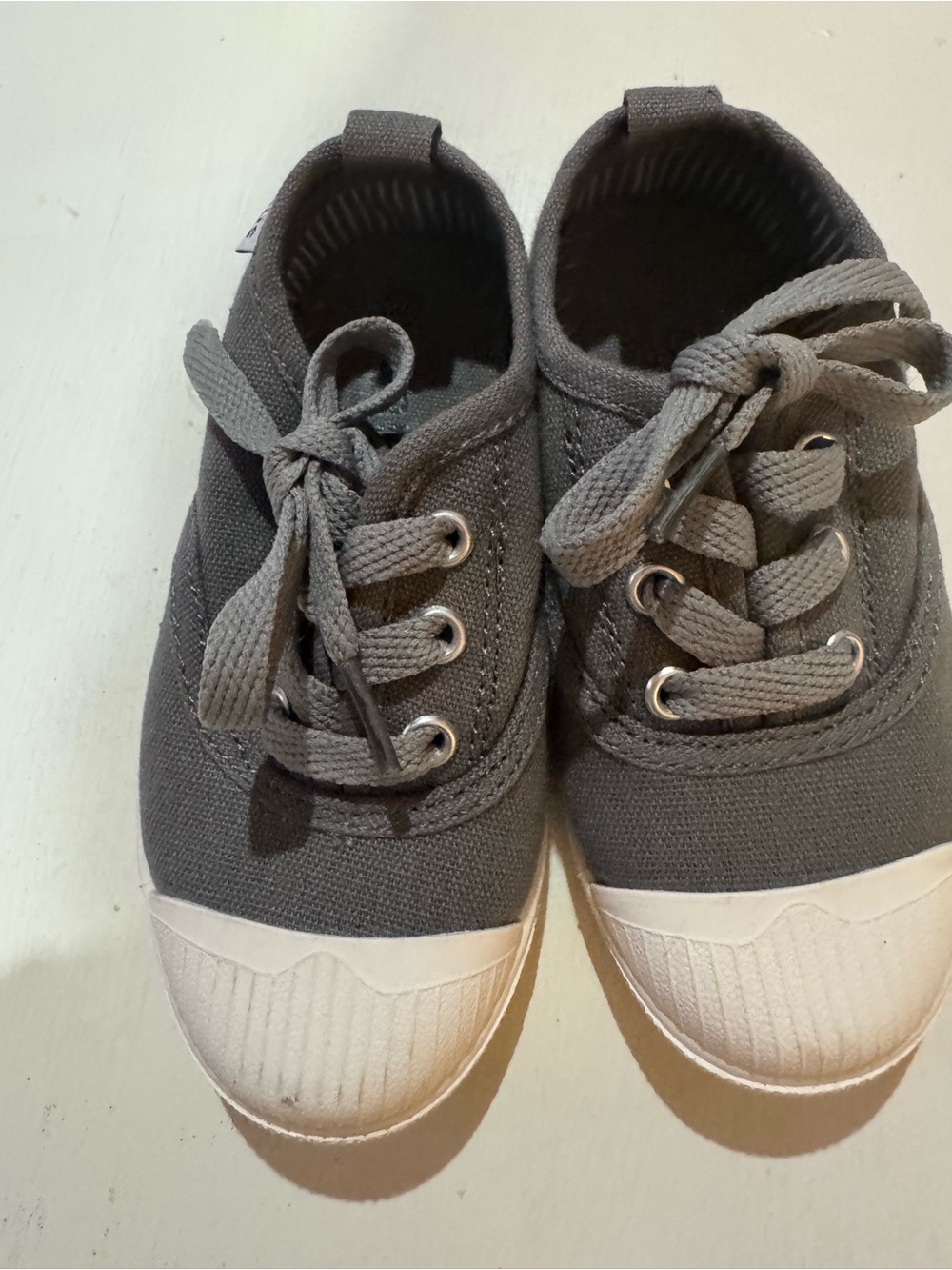 Kids Gray Canvas Lace-Up Sneakers with White Toe Cap